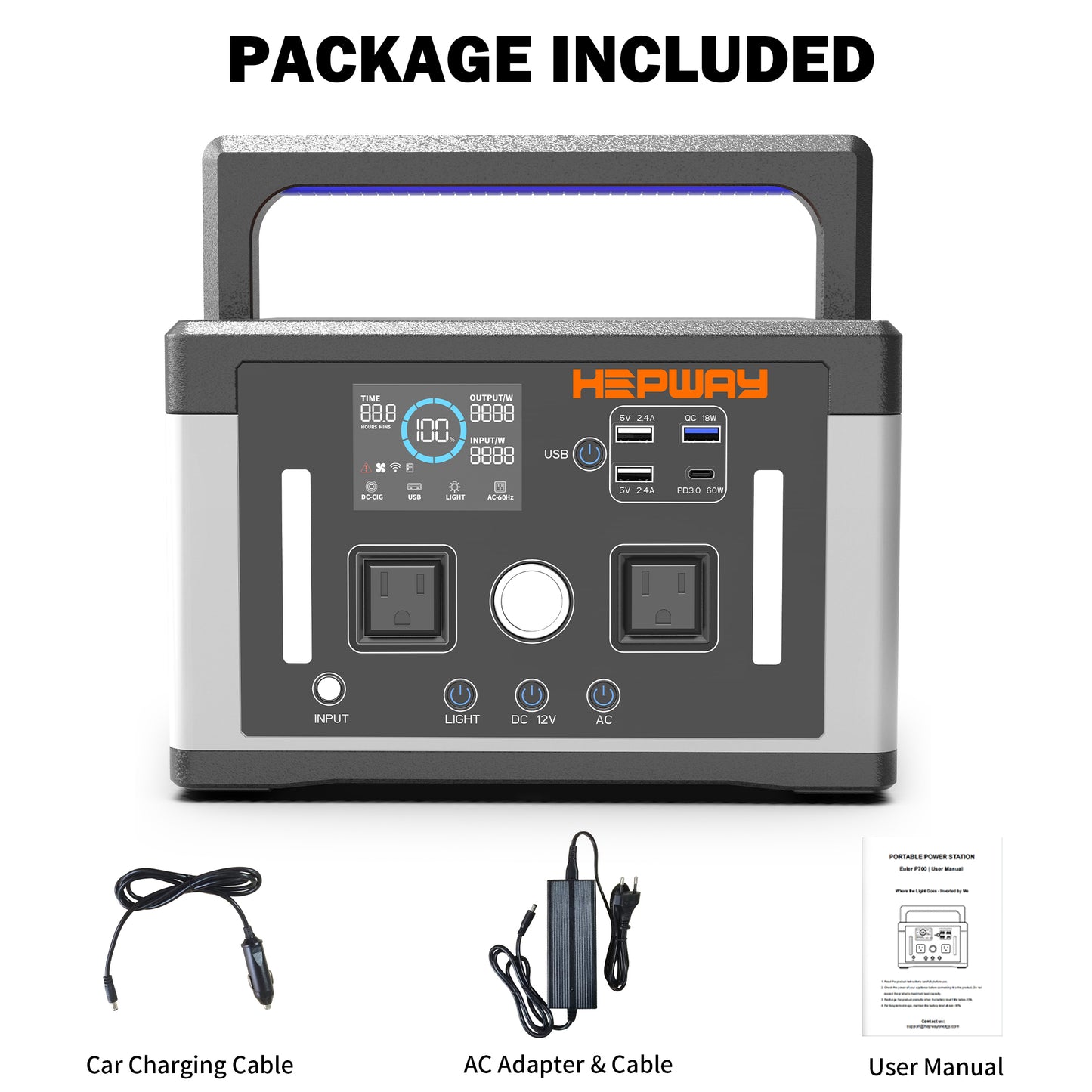 HEPWAY Euler P700 Portable Power Station, 700W 577Wh Solar Generator(US Standard)