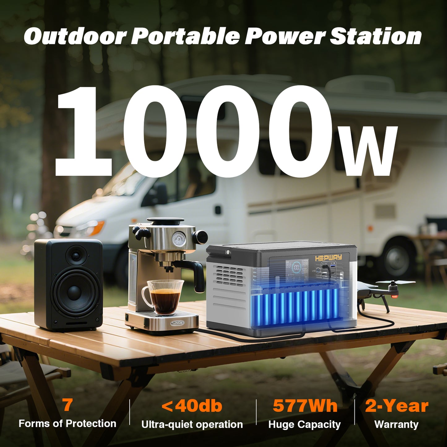 HEPWAY Euler P700 Portable Power Station, 700W 577Wh Solar Generator(US Standard)