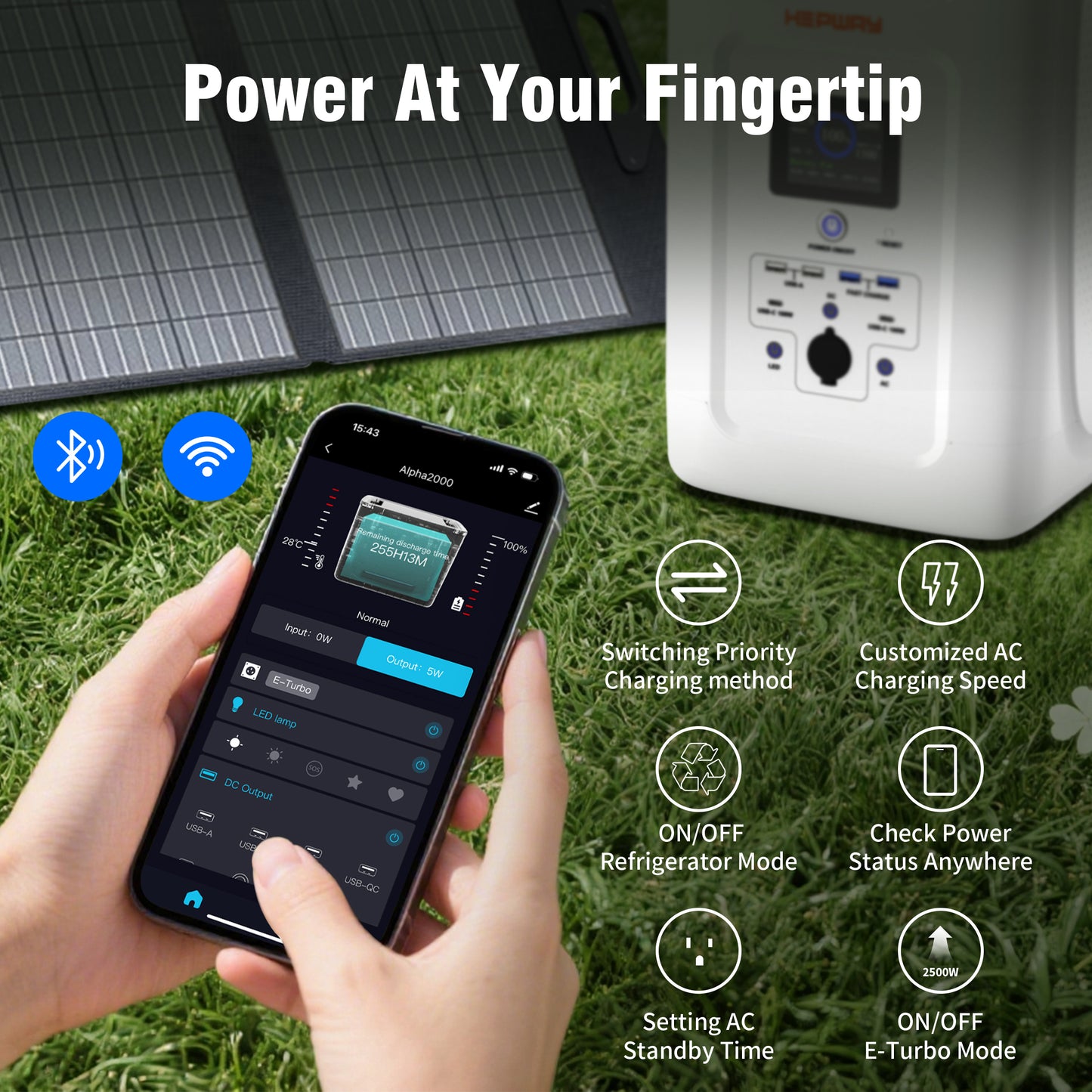 HEPWAY Alpha 2000 Portable Power Station, 2000W 2048Wh Solar Generator(US Standard)