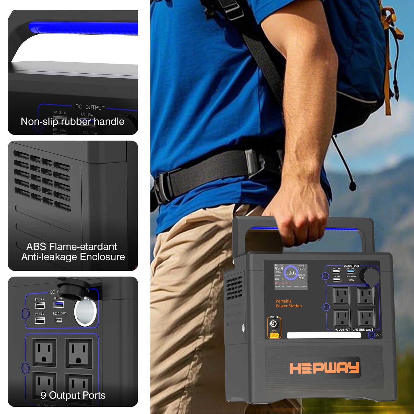 HEPWAY Euler P1300 Portable Power Station, 1300W 1154Wh Solar Generator(US Standard)