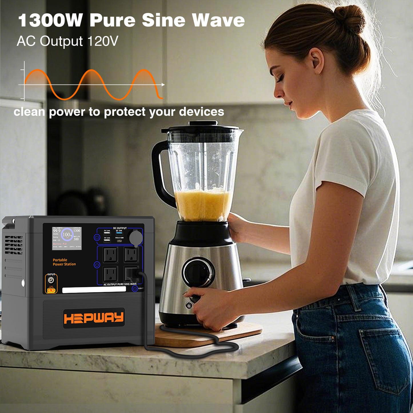 HEPWAY Euler P1300 Portable Power Station, 1300W 1154Wh Solar Generator(US Standard)